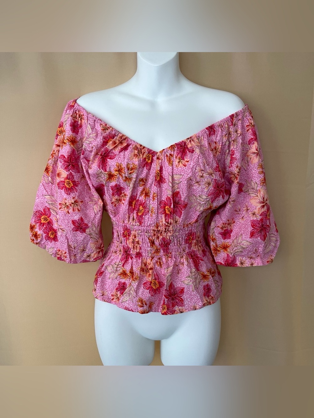 LOFT Pink Floral Off-Shoulder Peplum Blouse